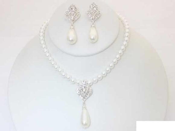 SILVER WHITE PEARL NECKLACE SET ( 20476 S )