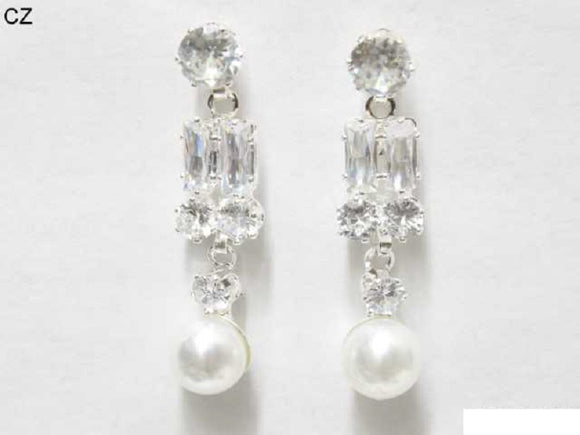 SILVER CLEAR WHITE PEARL STONES EARRINGS ( 6875 SWH )