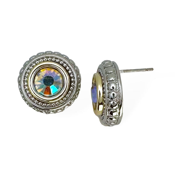 SILVER GOLD EARRINGS AB COLOR STONE ( 8857 EKAB )
