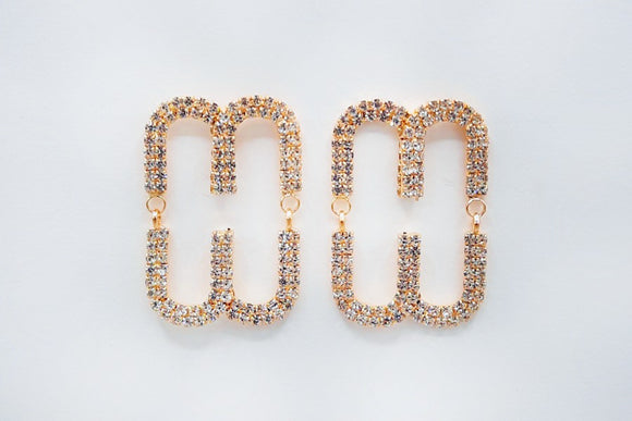 GOLD ROUND EARRINGS CLEAR STONES ( 5251 GD )