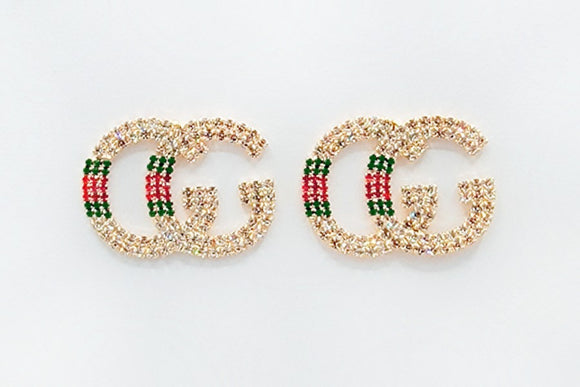 Gold G Earrings Clear Green Red Stones ( 2560 GD )