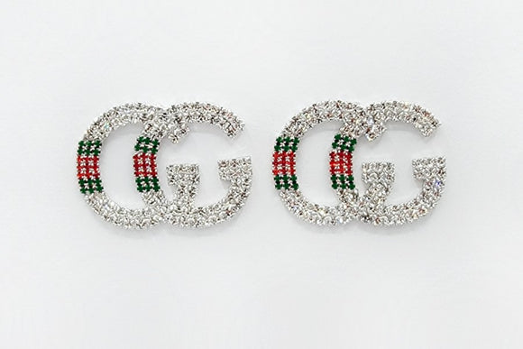 Silver G Earrings Clear Green Red Stones ( 2560 RH )