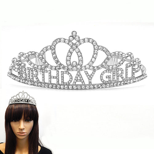 SILVER BIRTHDAY GIRL TIARA CLEAR STONES ( 3071 RDCLR  display picture 1