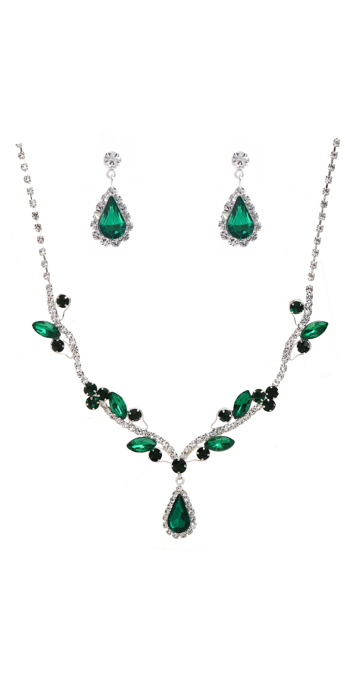 Caris Silver Necklace Set Clear Emerald Stones ( 20040 CLEMSV ), image size:1120x2240