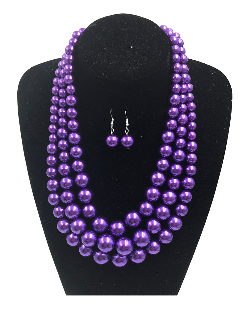 Purple 3 Layer Graduating Pearl Necklace ( 0058 3PU