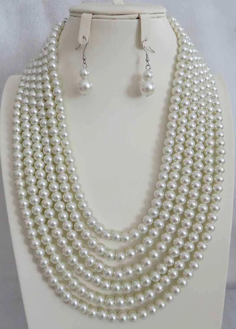 Cream Pearl Bib Necklace Set