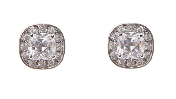 8MM SQUARE HALO EARRINGS CLEAR CZ CUBIC ZIRCONIA STONES ( 10877 SCL )