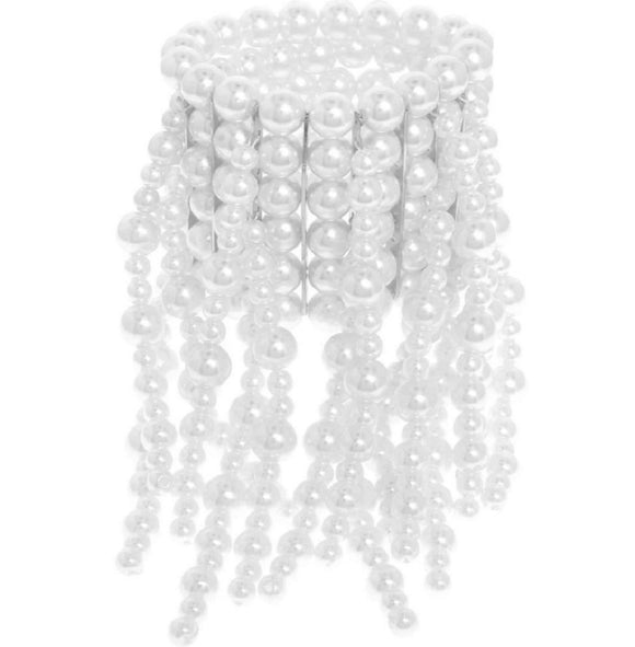 Multi Layered WHITE Pearl Fringe Stretch Statement Bracelet ( 013 RWH )