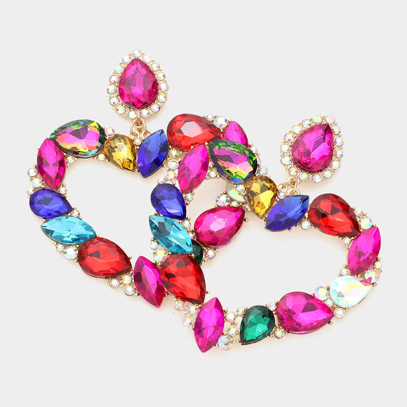 GOLD MULTICOLOR METAL HEART EARRINGS ( 033703 )\