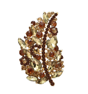 3 3/4" Topaz Rhinestone with Gold Accent Leaf Brooch ( 06540 GTOP )