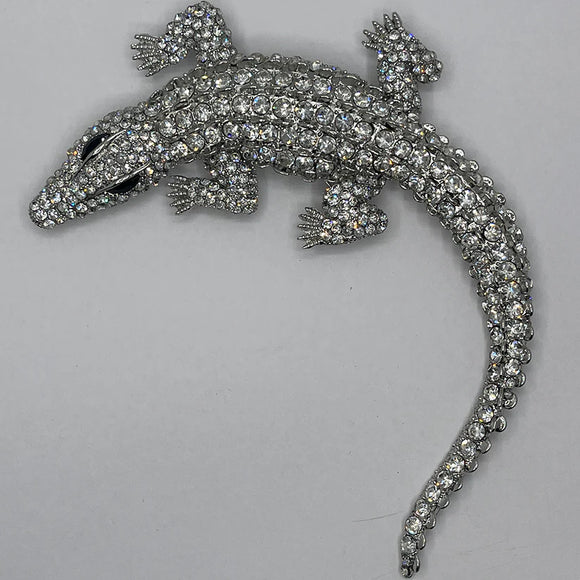 Silver Clear Crocodile Brooch ( 06753 )
