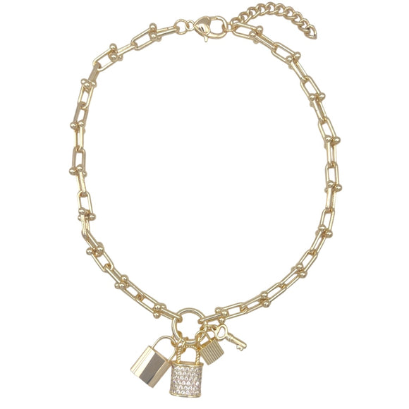 14K GOLD PLATED NECKLACE LOCK CHARMS ( 1018 G )