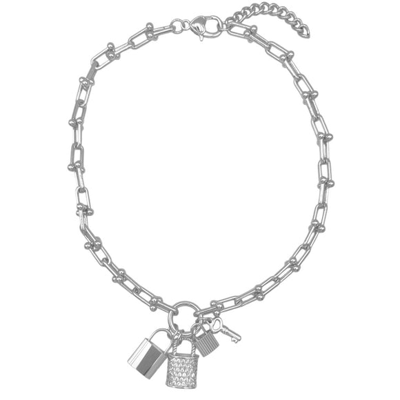 SILVER NECKLACE LOCK CHARMS ( 1018 X )