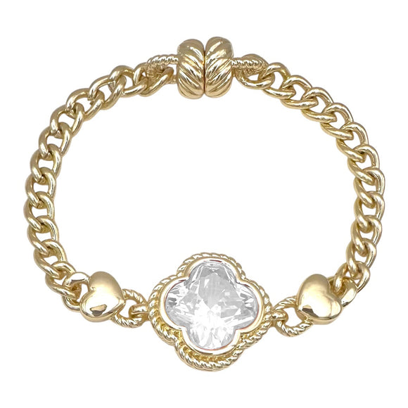 14K GOLD PLATED QUATREFOIL BRACELET CLEAR ( 1019 BGC )
