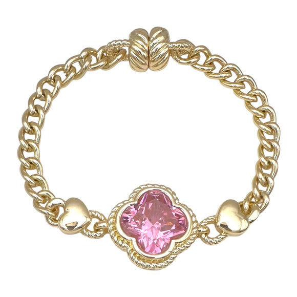 14K GOLD PLATED QUATREFOIL BRACELET PINK ( 1019 BGRO )