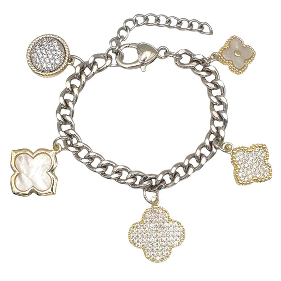 14K GOLD PLATED QUATREFOIL BRACELET CZ STONES ( 1022 B )