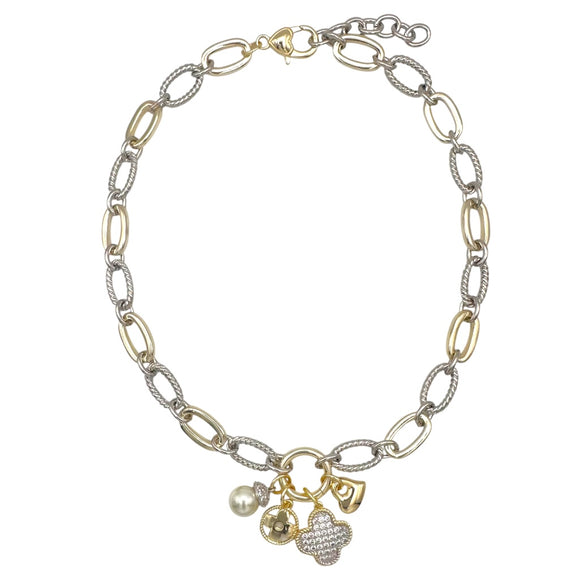 14K GOLD PLATED NECKLACE CZ STONES QUATREFOIL ( 1024 )