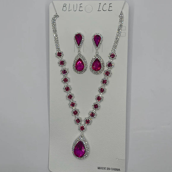 Silver Fuchsia Necklace Set ( 10898 FU )