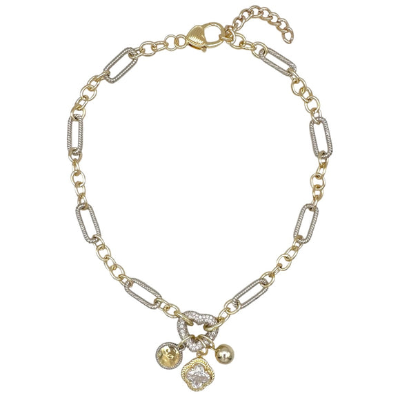 SILVER GOLD CZ QUATREFOIL CHARM NECKLACE ( 1097 )