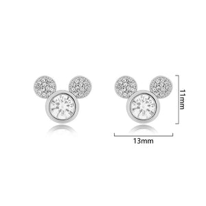 SILVER MOUSE EARRINGS CLEAR CZ CUBIC ZIRCONIA STONES ( 4642 RH )