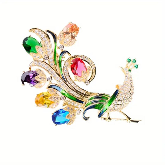 GOLD PEACOCK BROOCH ( 6204 )