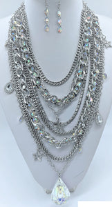 SILVER CHUNKY NECKLACE SET STONES ( 2887 RH )