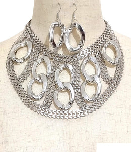 SILVER CHAIN NECKLACE SET ( 3624 RH )