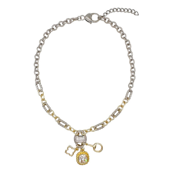 14K GOLD PLATED NECKLACE CZ STONES QUATREFOIL ( 1102 )