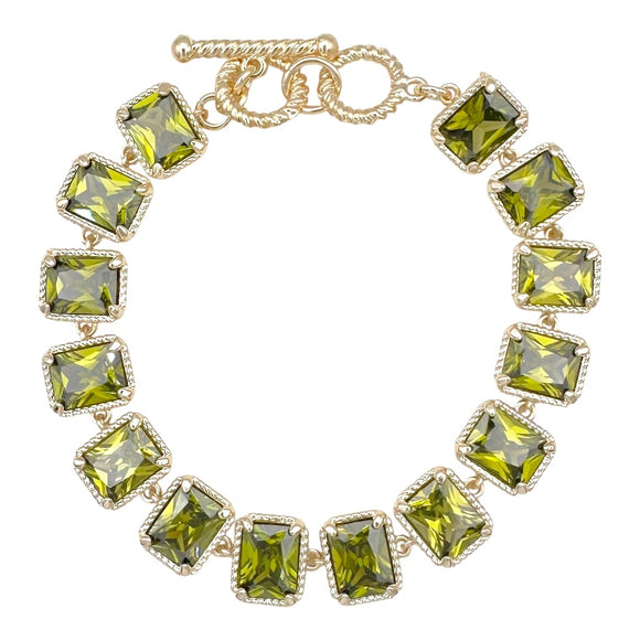 14K GOLD PLATED BRACELET GREEN STONES ( 1122 BGOL )