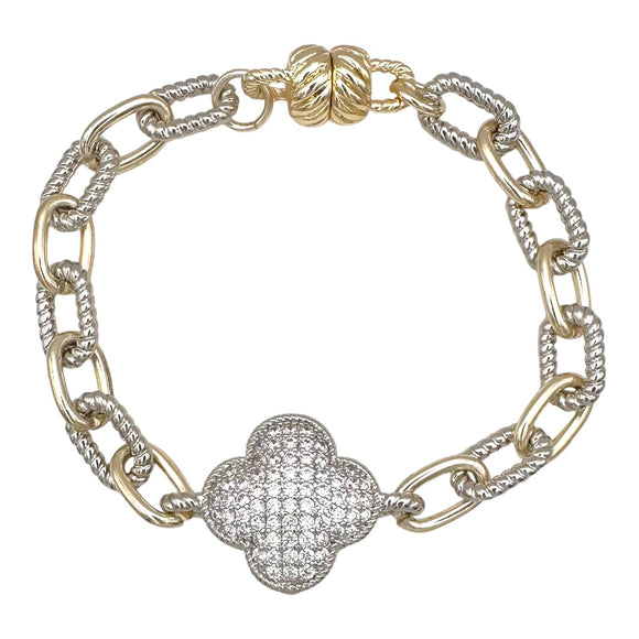 14K GOLD PLATED QUATREFOIL BRACELET CZ STONES ( 1148 B )