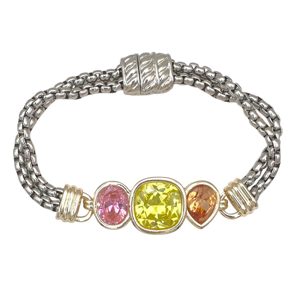 14K GOLD PLATED BRACELET MULTICOLOR STONES ( 1184 BM )