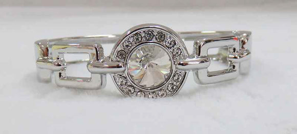 SILVER BANGLE CLEAR STONES LINK DESIGN ( 827 SCL )