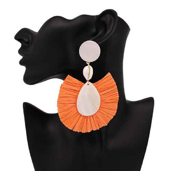 Seashell Orange Raffia Earrings ( 2449 OR )