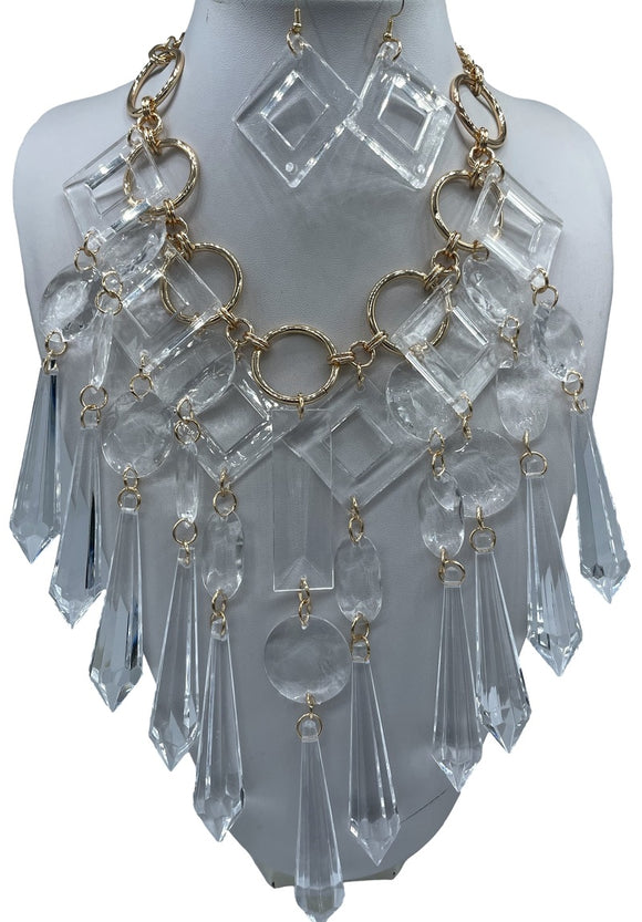GOLD CLEAR CHUNKY NECKLACE SET ( 2917 GPCL )