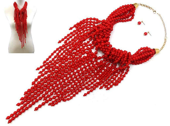 GOLD RED BEAD NECKLACE SET ( 7968 GDRE )