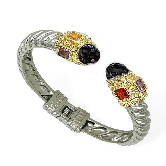 SILVER GOLD CUFF BANGLE BLACK ( 1230 BJ )