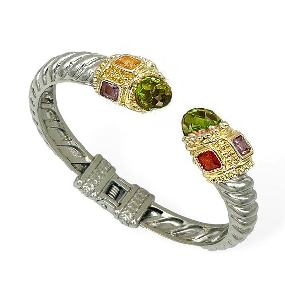 SILVER GOLD CUFF BANGLE OLIVE ( 1230 BOL )