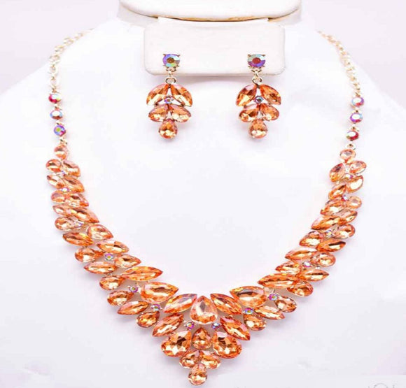 GOLD NECKLACE SET ORANGE STONES ( 12332 GOR )