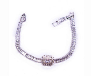 SILVER SLIDE BRACELET CLEAR CZ CUBIC ZIRCONIA STONES SQUARE ( 12466 )