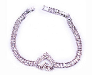 SILVER SLIDE BRACELET CLEAR CZ CUBIC ZIRCONIA STONES HEART ( 12468 )