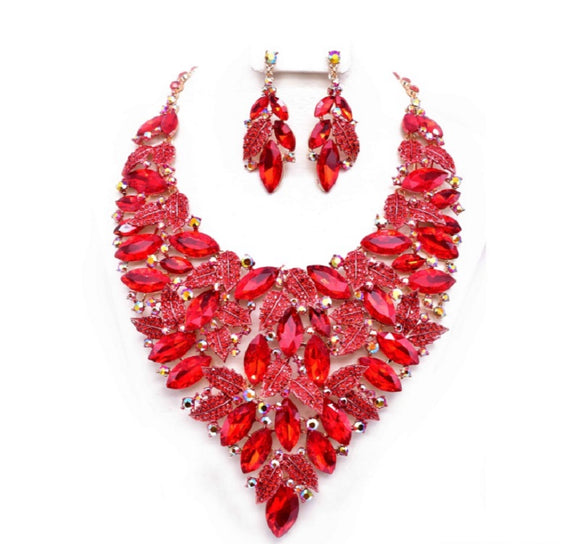 LARGE GOLD NECKLACE SET RED STONES ( 12694 GRED )