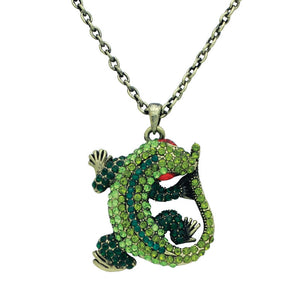 GOLD NECKLACE GREEN GECKO PENDANT ( 12931 PE )