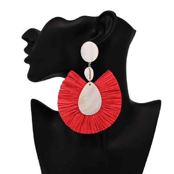 Seashell Red Raffia Earrings ( 2449 RE )