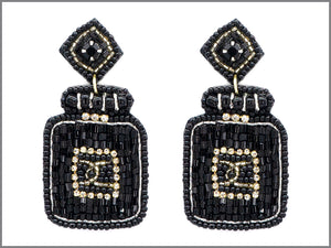 BLACK BEAD PERFUME BOTTLE SHAPE EARRINGS ( 5412 BK )