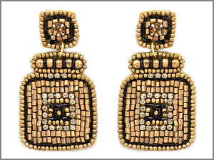 GOLD BROWN BEAD PERFUME BOTTLE SHAPE EARRINGS ( 5412 GD )