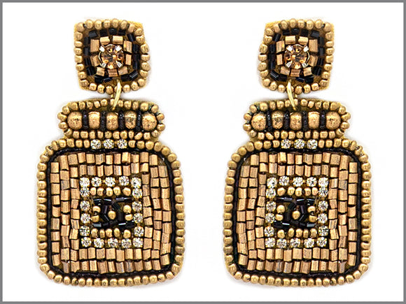 GOLD BROWN BEAD PERFUME BOTTLE SHAPE EARRINGS ( 5412 GD )