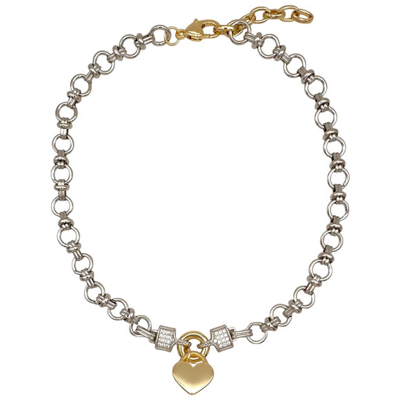 14K GOLD PLATED NECKLACE HEART CHARM CLEAR CZ STONES ( 1395 )