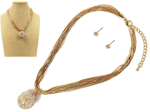 GOLD STRAND NECKLACE SET BALL CLEAR STONES ( 1072 GDCRY )