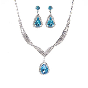 SILVER NECKLACE Aqua CLEAR STONES ( 15494 AQ-S )