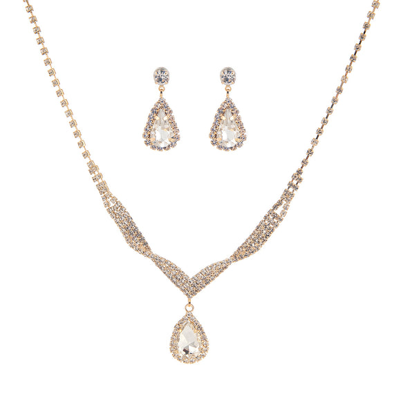 Gold NECKLACE CLEAR STONES ( 15494 CRG )